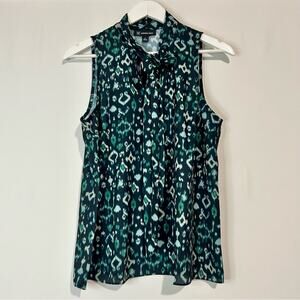 INC Women’s Sleeveless Print Blouse Black Green Size Medium NWT